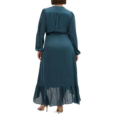 City Chic Rylie Love Long Sleeve High-low Satin Maxi Dress In Teal