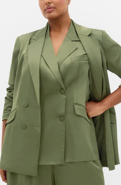 City Chic Rylie Satin Double Breasted Blazer In Green