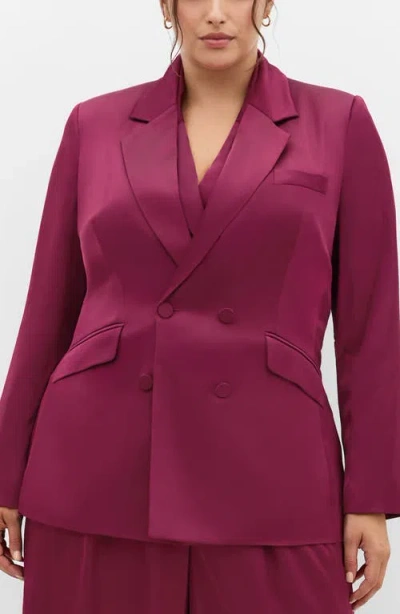 City Chic Rylie Satin Double Breasted Blazer In Pink