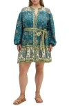 City Chic Sable Print Long Sleeve Minidress In Blue