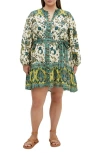 City Chic Sable Print Long Sleeve Minidress In Green