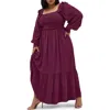 City Chic Saddie Long Sleeve Maxi Dress In Burgundy