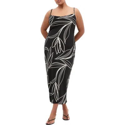 City Chic Sadie Floral Print Slipdress In Black