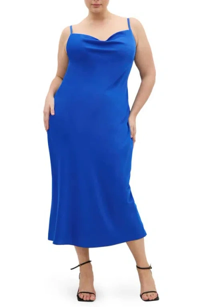 City Chic Sadie Satin Cocktail Midi Dress In Blue