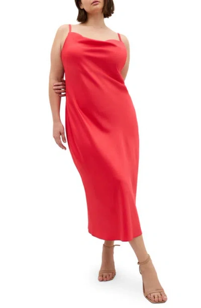 City Chic Sadie Satin Cocktail Midi Dress In Red