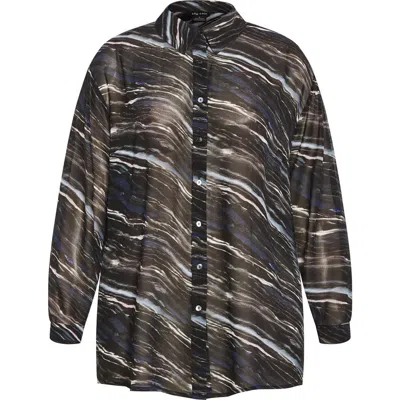 City Chic Sally Sheer Button-up Shirt In Black