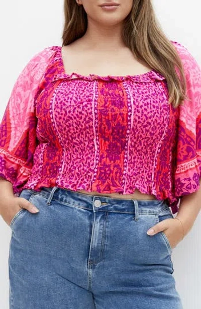 City Chic Samara Print Top In Pink