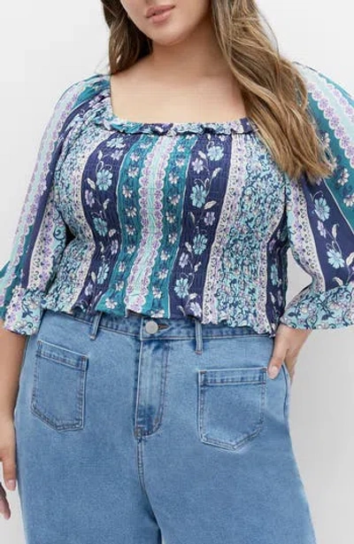 City Chic Samara Print Top In Blue