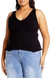City Chic Sammie Rib Sweater Tank In Black