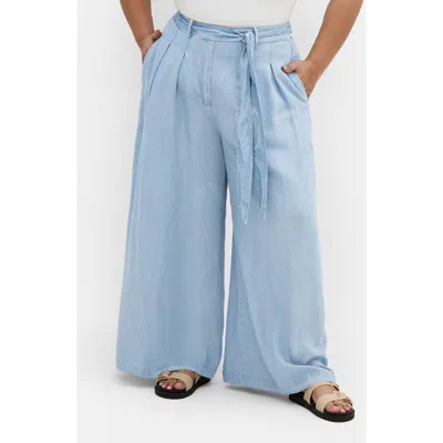 City Chic Santorini Belted Wide Leg Pants In Blue