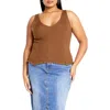 City Chic Sarah Ribbed Tank Top In Brown