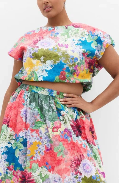 City Chic Sarina Cotton Crop Bubble Top In Multi
