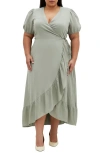 City Chic Sarina Maxi Wrap Dress In Soft Sage