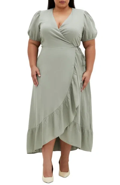 City Chic Sarina Maxi Wrap Dress In Soft Sage