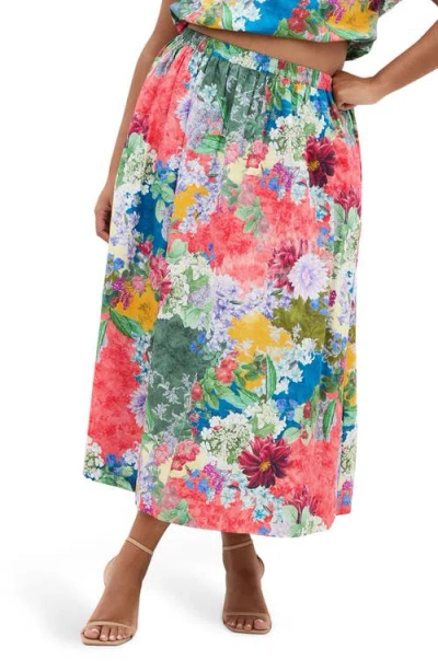 City Chic Sarina Print Maxi Skirt In Multi