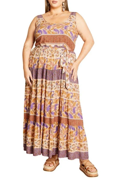 City Chic Sasha Mix Print Sundress In Tan Adore Me