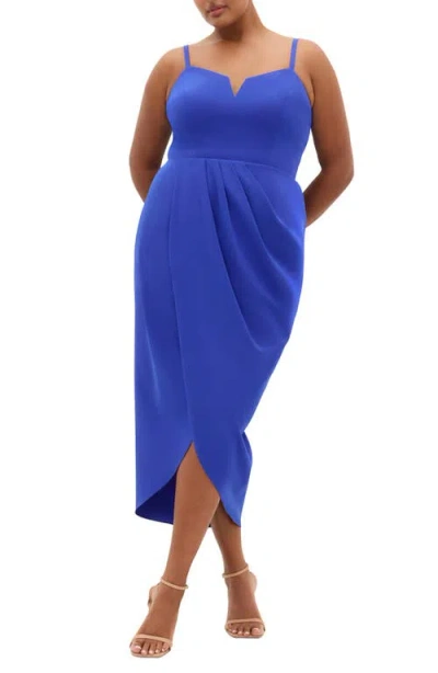 City Chic Sassy Flex Fit Tulip Midi Dress In Blue