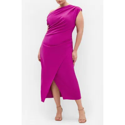 City Chic Sassy One-shoulder Midi Dress In Purple