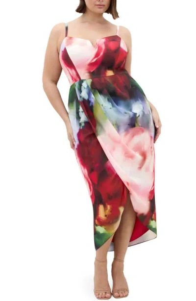 City Chic Sassy Pleat Front Midi Dress In Multi