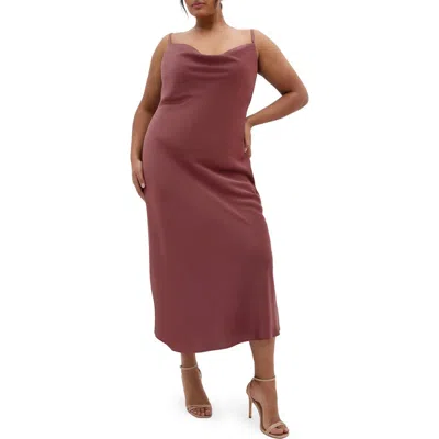 City Chic Satin Slipdress In Burgundy