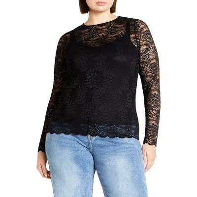 City Chic Selena Lace Top In Black