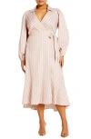 City Chic Selena Long Sleeve Cotton Blend Wrap Dress In Taupe
