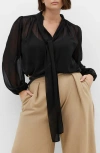 City Chic Seline Tie Neck Chiffon Shirt In Black