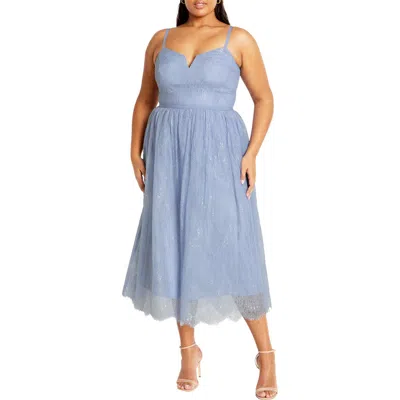 City Chic Serena Lace & Tulle Fit & Flare Midi Dress In Powder Blue