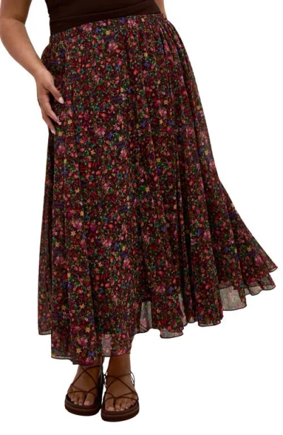 City Chic Serena Print Midi Skirt In Multi