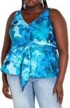 City Chic Serena Twist Floral Tank In Blue Beauty