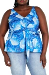 City Chic Serena Twist Floral Tank In Soft Beauty