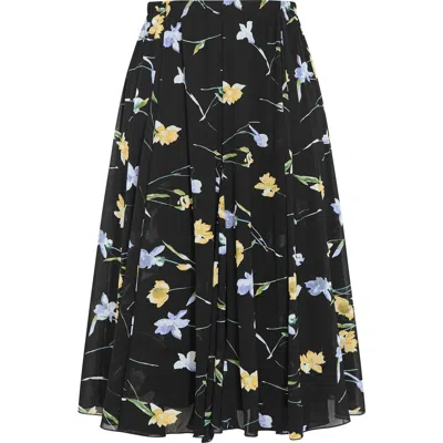 City Chic Serene Floral Print A-line Skirt In Black