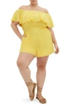 City Chic Serene Ruffl Off-the-shoulder Romper In Yellow