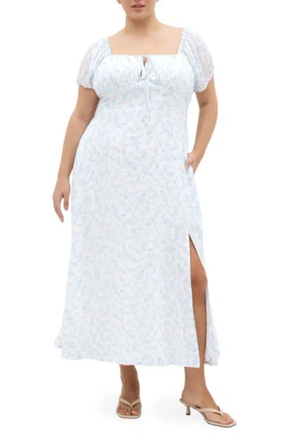 City Chic Serina Print Puff Sleeve Midi Dress In White