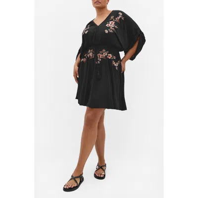 City Chic Seville Floral Embroidery Minidress In Black