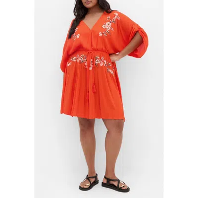 City Chic Seville Floral Embroidery Minidress In Orange