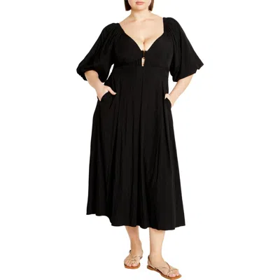 City Chic Shae Keyhole Detail Balloon Sleeve Midi Dress In Multi