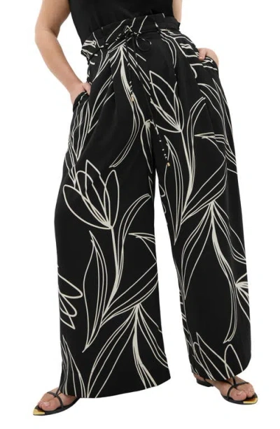 City Chic Shania Paperbag Waist Wide Leg Pants In Black