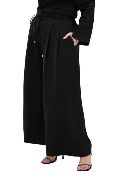 City Chic Shania Tie Waist Wide Leg Pants In Black