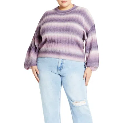 City Chic Shay Ombré Stripe Rib Sweater In Lilac