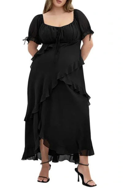 City Chic Shayla Ruffle Trim Maxi Dress In Black