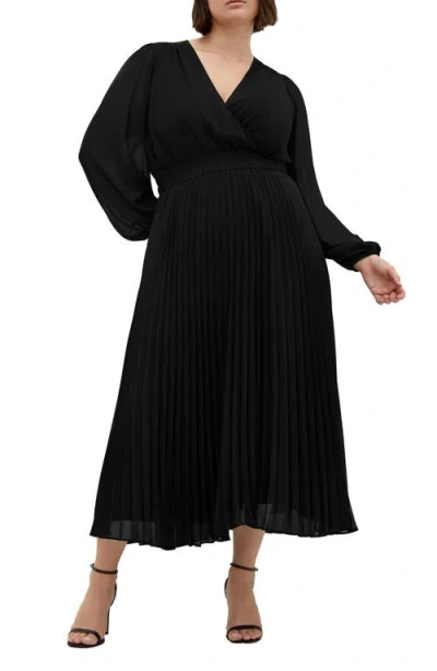 City Chic Sheer Finley Long Sleeve Chiffon Dress In Black