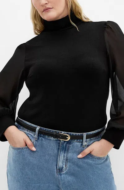 City Chic Sheer Sleeve Sweater In Black