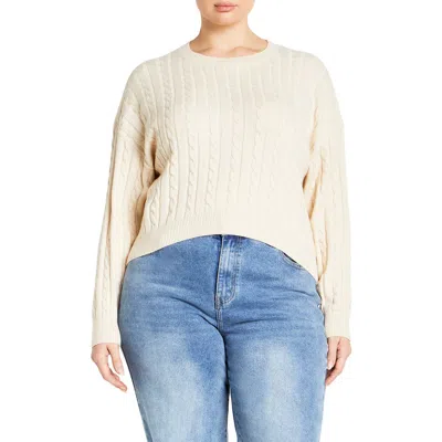 City Chic Shelby Cable Stitch High-low Sweater In Neutral