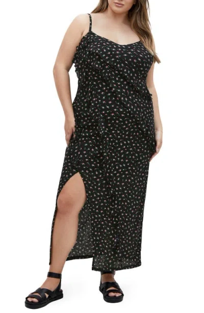 City Chic Shelby Print Maxi Dress In Black Rosebud