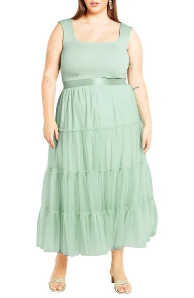 City Chic Sherie Sleeveless Tiered Tulle Dress In Minty