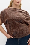 City Chic Shimmy One-shoulder Top In Brown