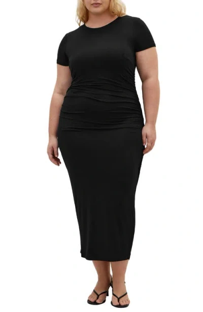 City Chic Shirred T-shirt Dress In Black