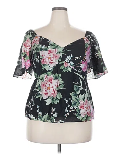 Pre-owned City Chic Short Sleeve Blouse In Black