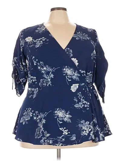 Pre-owned City Chic Short Sleeve Blouse In Blue